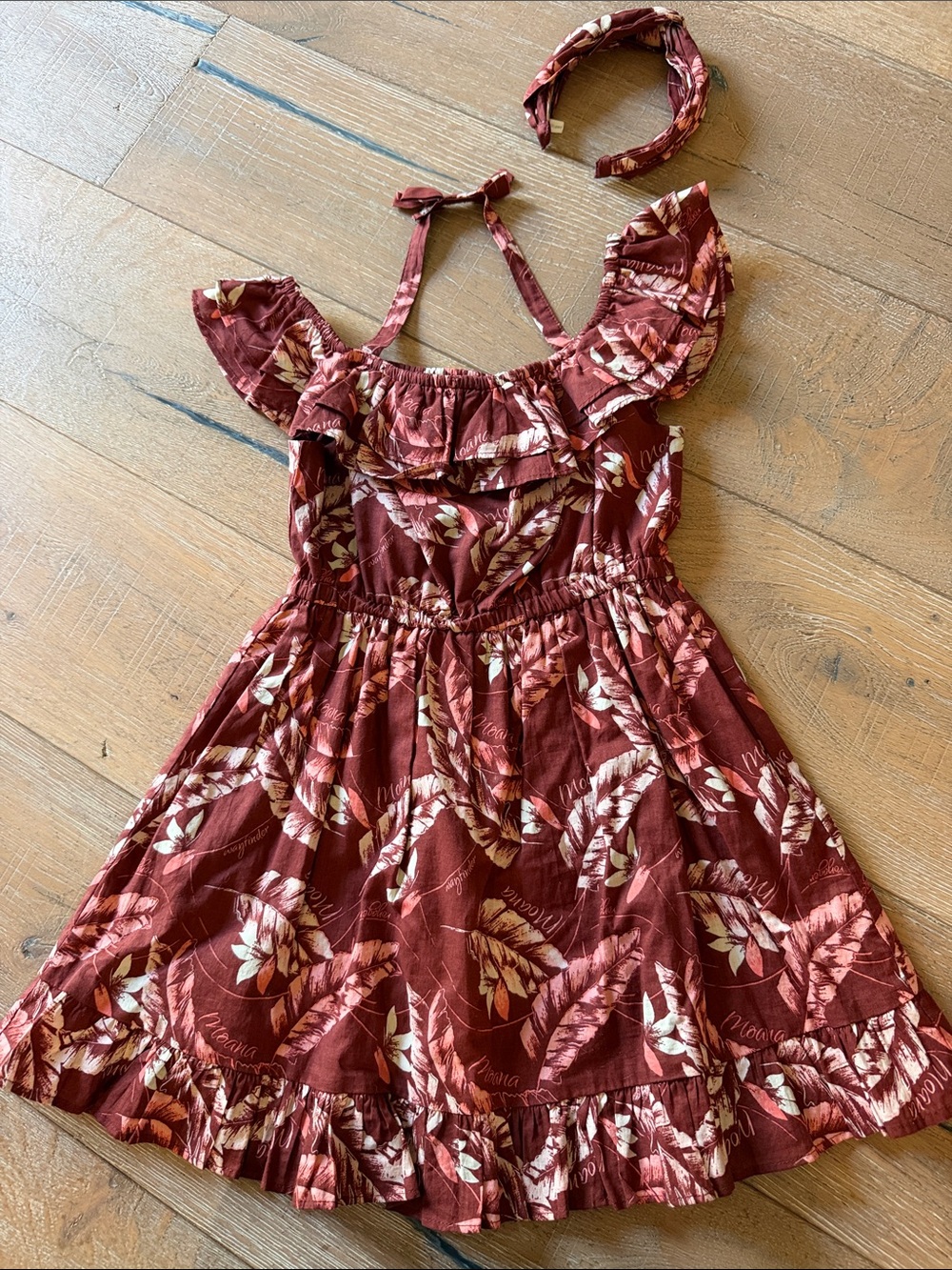Janie and Jack Rust Floral Ruffle Dress with Matching Headband Moana Disney